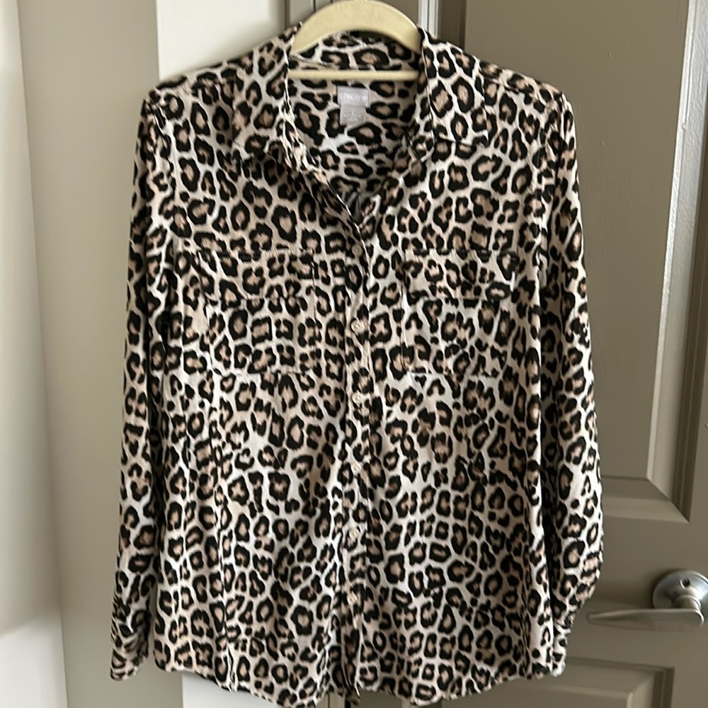 Chico’s leopard print button down shirt